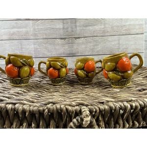 4 vintage inarco "lemons oranges in basket" coffee cup E3351 ceramic
